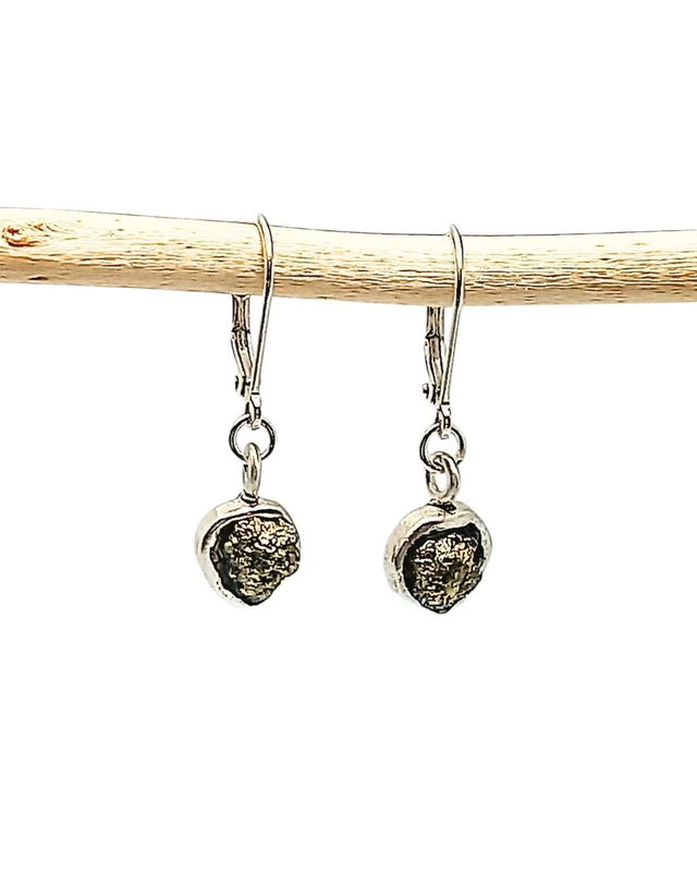 Raw pyrite silver dangle earrings