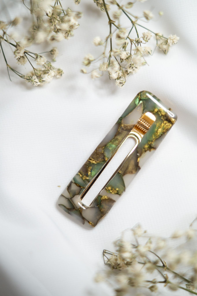 Coloris kaki - Barrette rectangle évidé