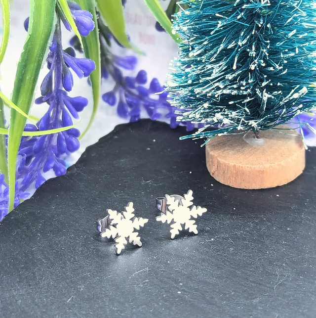 Stainless Steel Snowflake Stud Earrings 