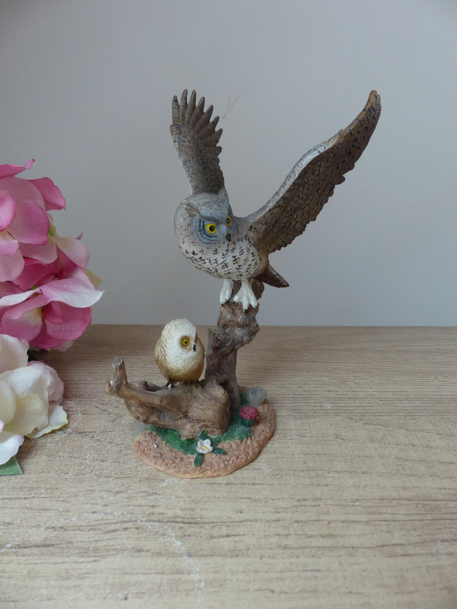 Sculpture Oiseaux en Résine - Couple Chouette et Hibou, Déco Campagne Chic et Cadeau Original - Charme Rustique pour Intérieur Cottage