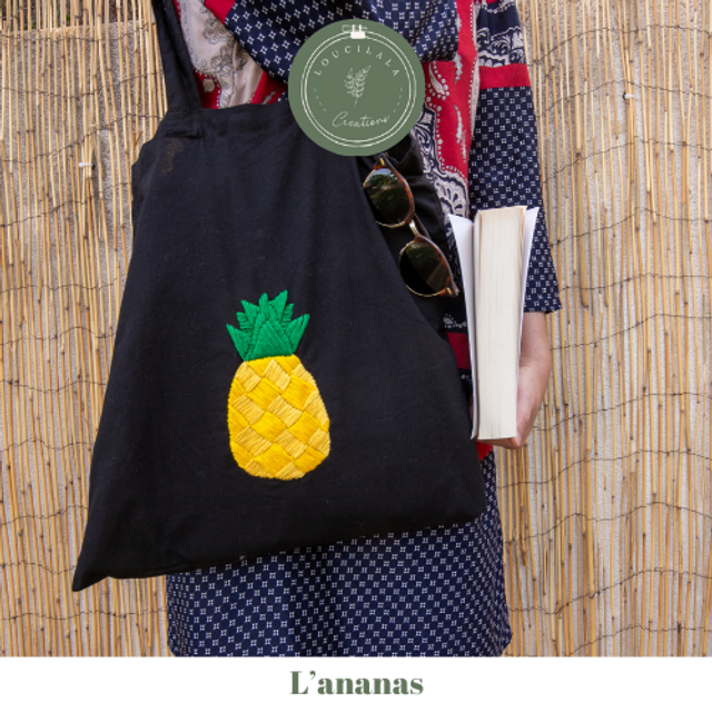 Tote bag brodé main - L'ananas