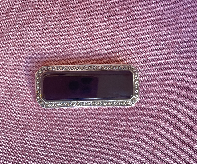 Art Déco Brosche Onyx Markasiten Pyrit