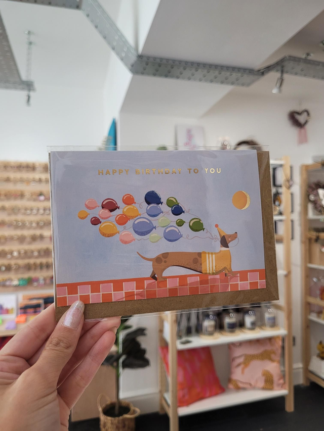 Birthday Dachshund Dog Gold Foil Greetings Card - EV-028