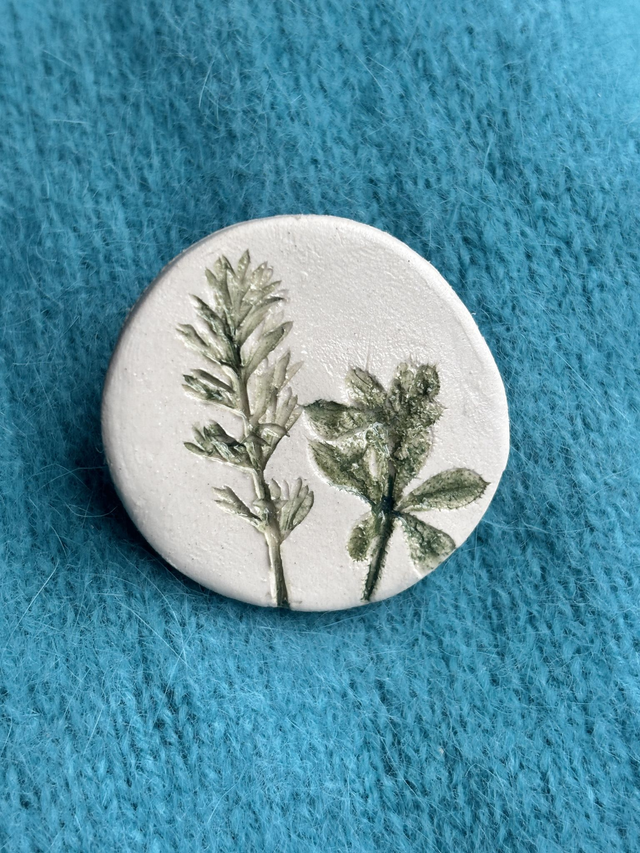 Botanical imprint Ceramic Brooch #1