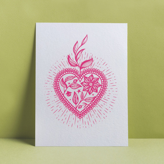 AFFICHE COEUR ROSE FLUO