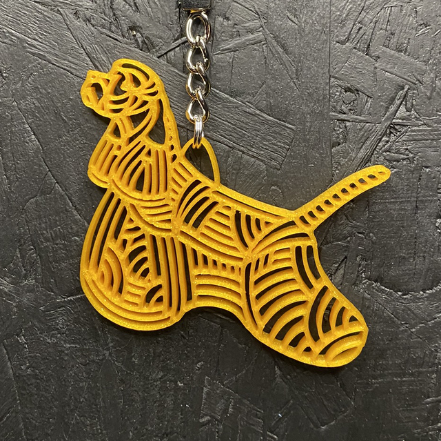3D - Keychain American Cocker Gold Sparkle