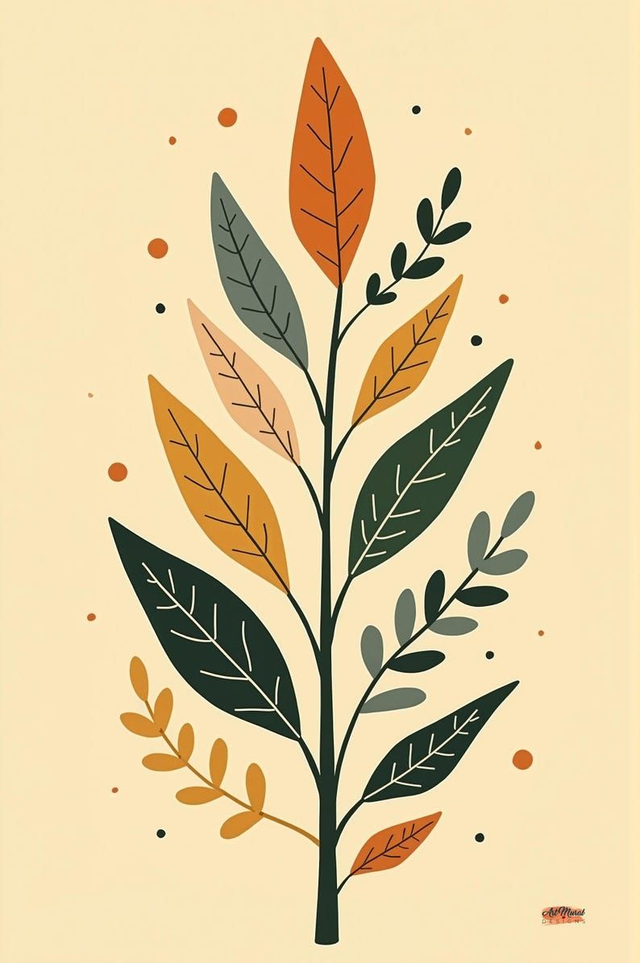 Tableau Feuilles d'Automne 🍁 | Art Mural Minimaliste & Naturel – Décoration Scandinave 🎨
