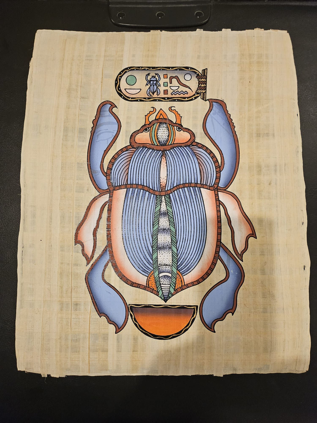 Egyptian Scarab Beetle Papyrus Art – Blue Khepri Sacred Symbol &amp; Ancient Egypt Wall Decor – 23 × 33 cm