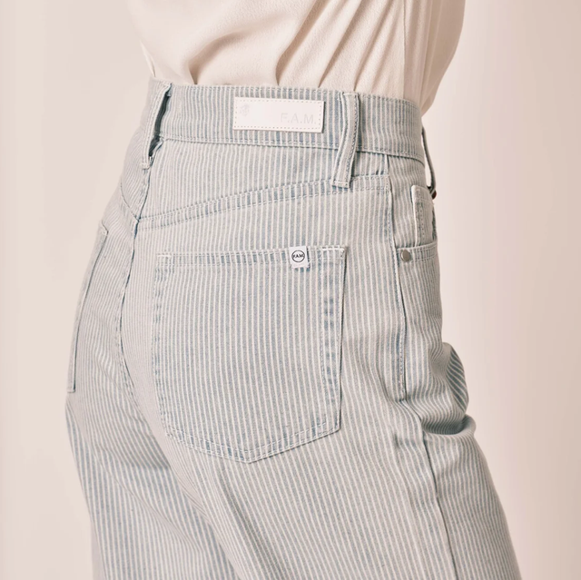 Forest Stripe Flared Cotton Jeans Blue