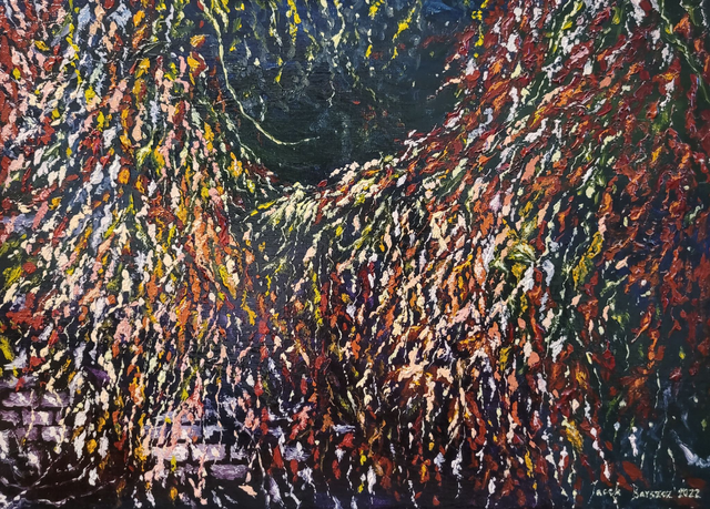 Mur jesienny, 33x46 olej płótno 2022