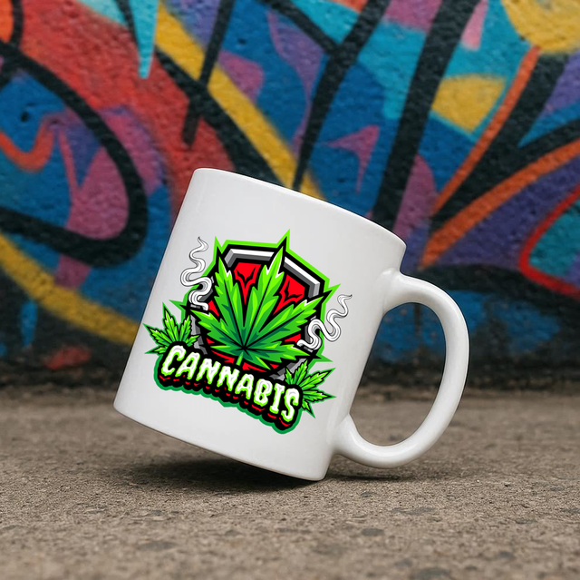 Vibrant Cannabis Leaf 11oz Ceramic Printed Mug Design