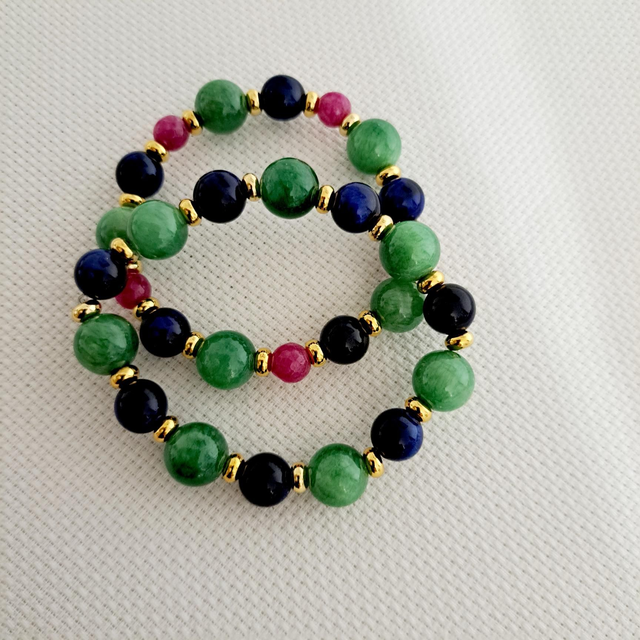 Bracelet jadeite, œil de tigre, tourmaline 