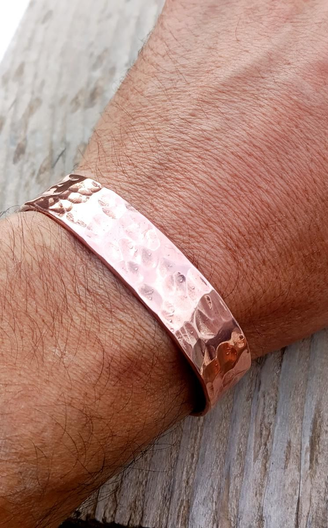 Bracelet cuivre pur, anti-inflammatoire, martelé large