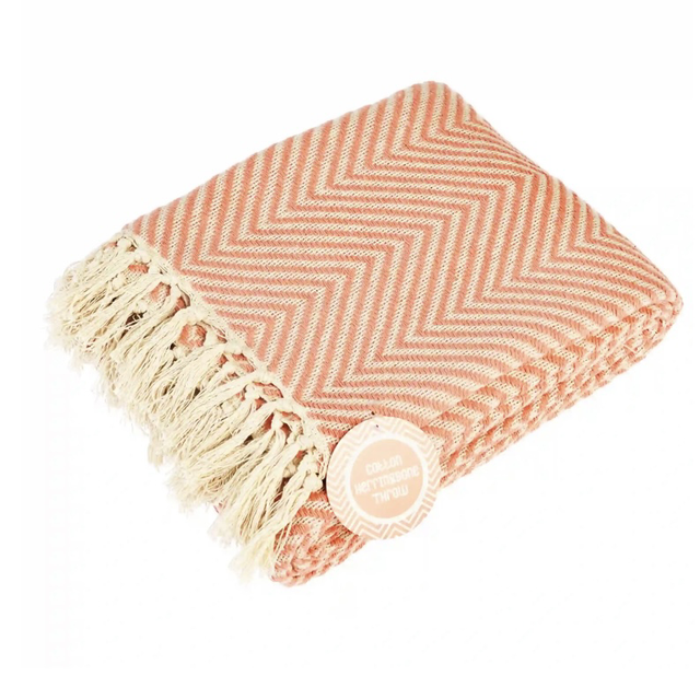 Large herringbone throw (225 x 150 cm) - Coral