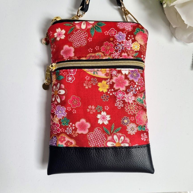 Mini-sac pour téléphone "Miya" rouge & simili cuir noir
