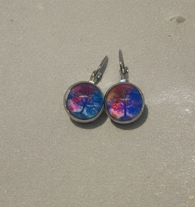 Boucles d'oreilles cabochon arbre vie