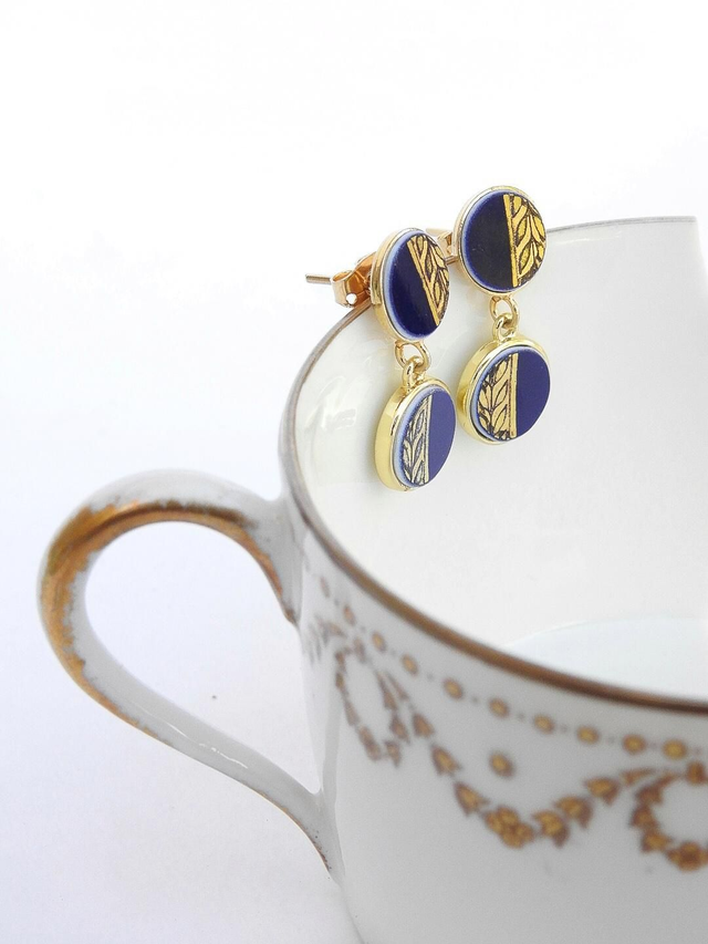 Boucles d&#039;oreilles pendantes - porcelaine Limoges - Delinières no.1