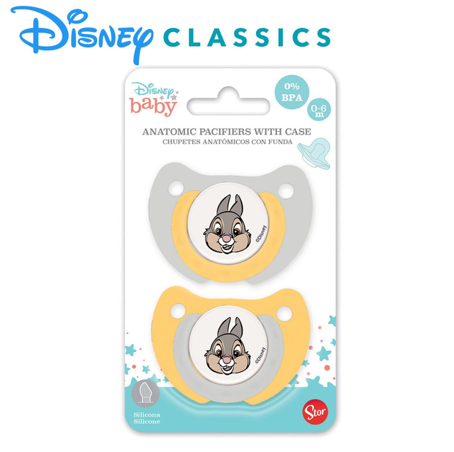 2 CHUPETES TETINA ANATOMICA SILICONA 0 A 6 M C/FUNDA CLASSIC DISNEY