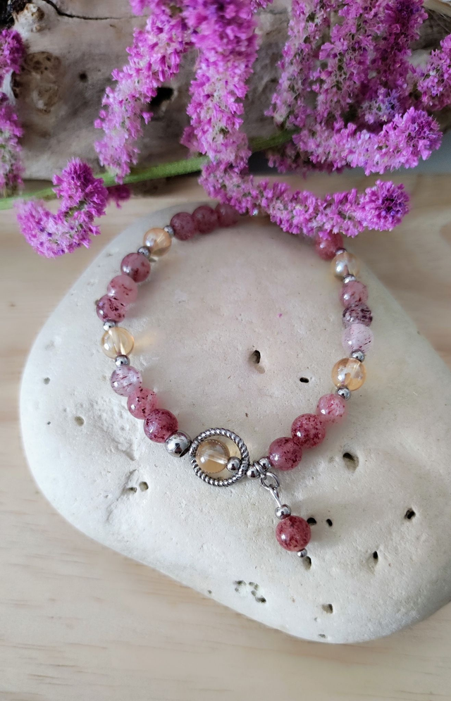 Bracelet "Épanouissement et Joie" Quartz fraise 
