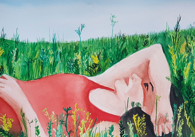 A - Carte Femme dans l'herbe
