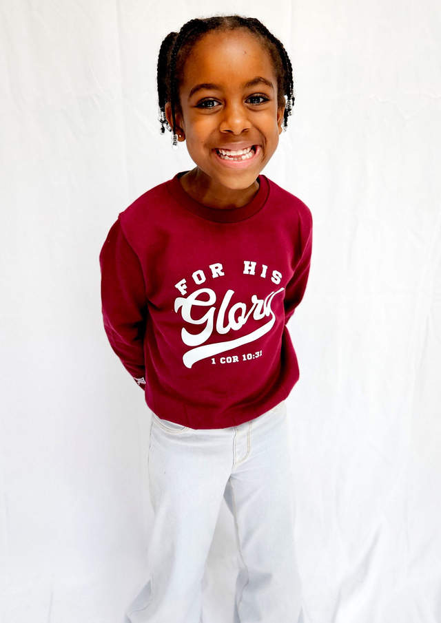 For His Glory Burgundy College Sweatshirt -  1 Cor 10:31 [KIDS]