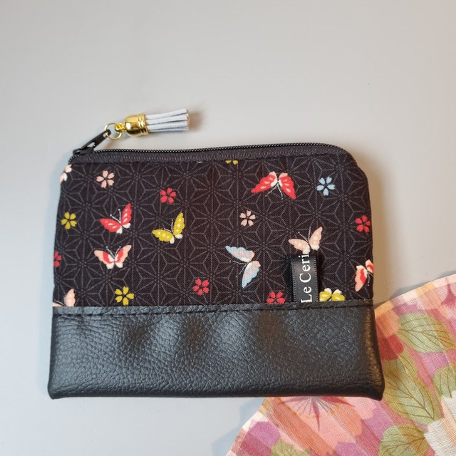 Porte-monnaie zippé "Mei" simili cuir noir