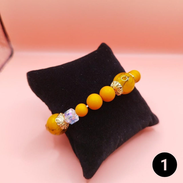 Bracelet élégants de style vintage en perles élastiques jaune Femme