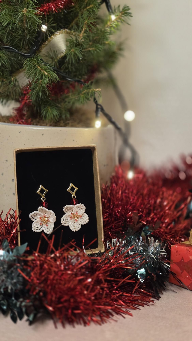 Boucles d'oreilles fleuries - White Christmas