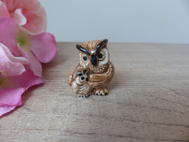 Figurine miniature chouettes, famille chouettes en porcelaine vintage, chouettes à collectionner, cadeau couple ami famille soutien aide