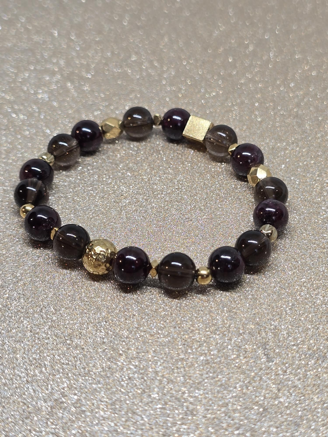 Bracelet Grenat et Quartz fumé en 0,8 cm 