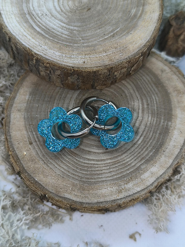 Pampilles interchangeables bleu turquoise pailletté