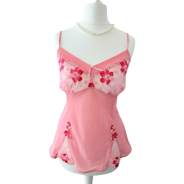 Floral pink princess embroidered cups cami