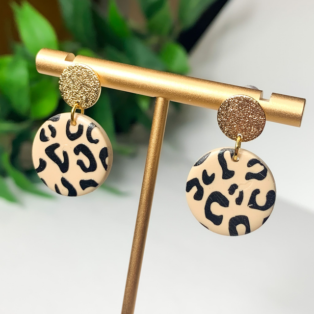 Animal Print Dangle Earrings with textured gold plated ear post