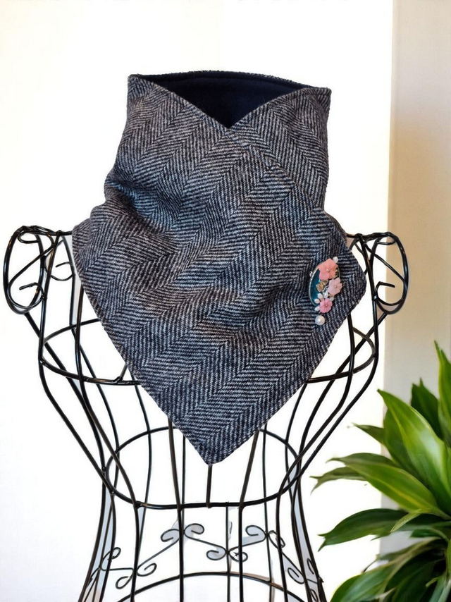 Gray Herringbone Wool Cozy Wrap