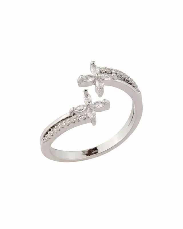 Anel Flores Cravejadas Delicado Ajustável N.17 - Ródio