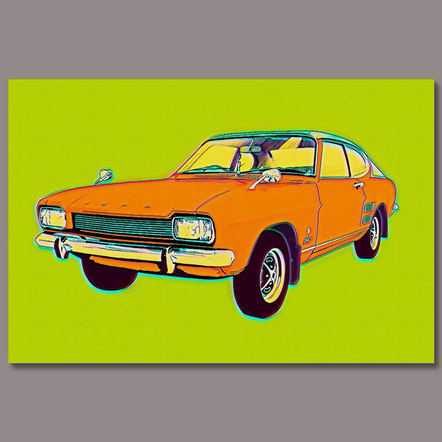 Ford Capri Retro Pop Art, Classic Car, Stretched Canvas Picture, vintage colours