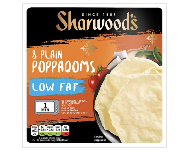 Sharwood's Low Fat Plain Poppadom 8 Pack