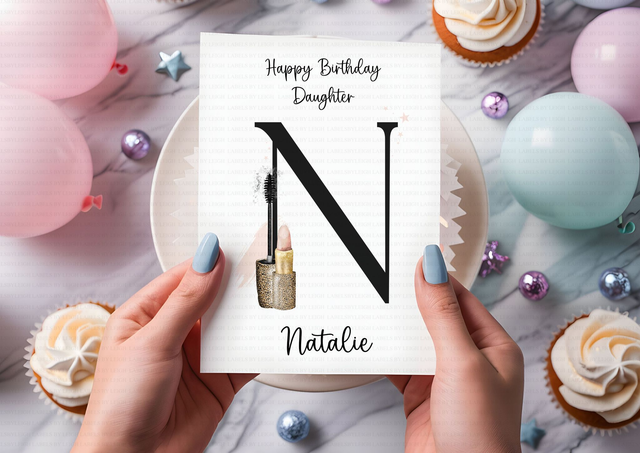 Custom made Personalised Makeup Initial Card