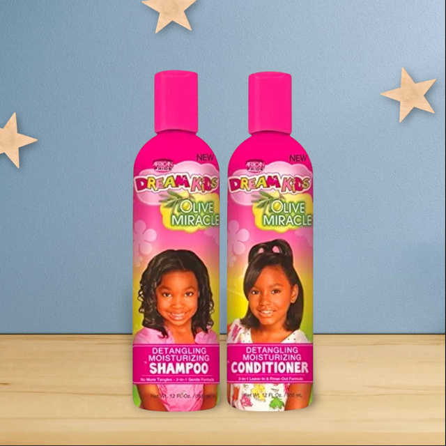 African Pride Dream Kids Olive Miracle Detangling Moisturizing Shampoo & Conditioner – 355ML Each | Haircare | Best Seller
