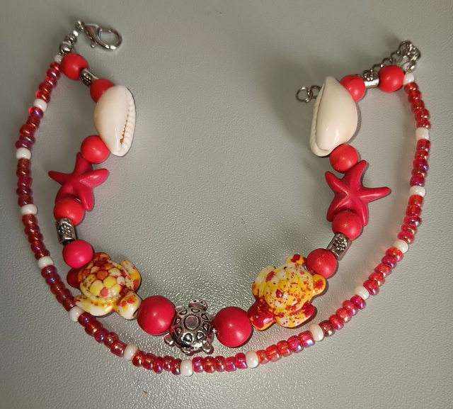 Bracelet de Cheville Perles Turquoise et Coquillage