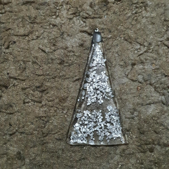 Glass Christmas tree hanging decoration - silver flakes