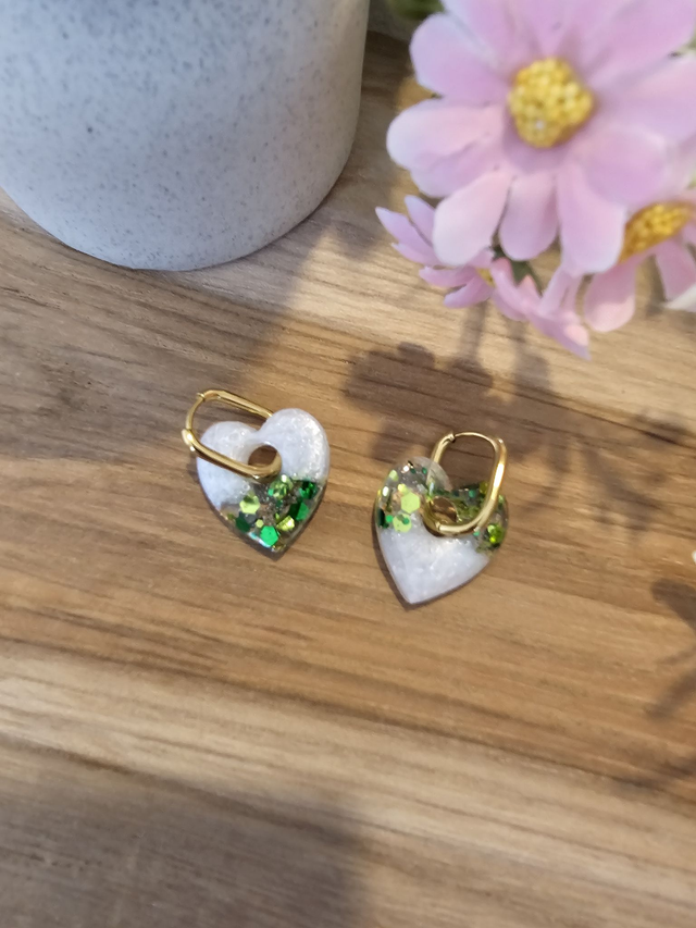 🏵️​FLOWER POP MINI COEUR interchangeable blanc pailettes verte🏵️