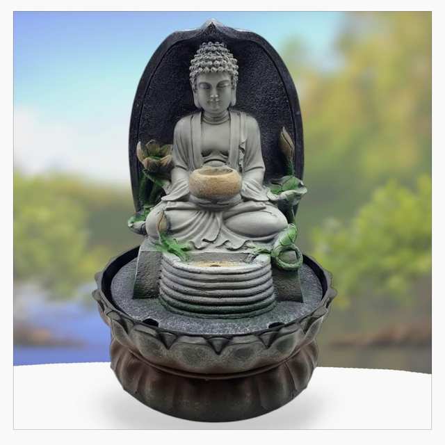 "Bouddha nature et bol" - Fontaine en résine 29 cm 