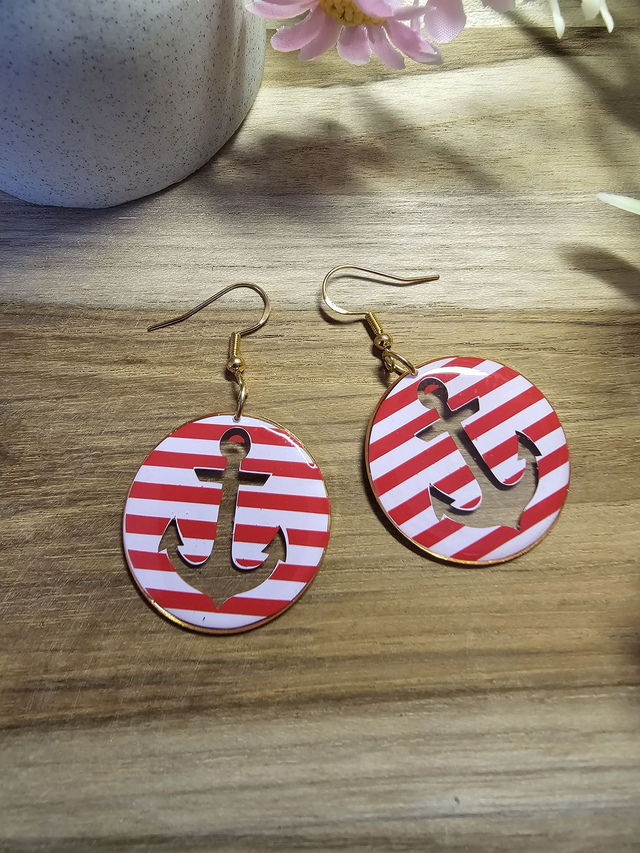 Boucles d&#039;oreilles 30mm OR -&quot;Un Cœur à la Mer&quot; — L&#039;élégance au rythme des vagues-ancre rouge