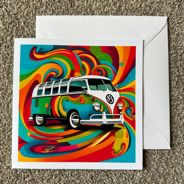 Classic VW Microbus Pop Art Greeting Card – Retro Van Lovers Gift, Colourful & Fun Card for Birthdays, Anniversaries, or Any Occasion!