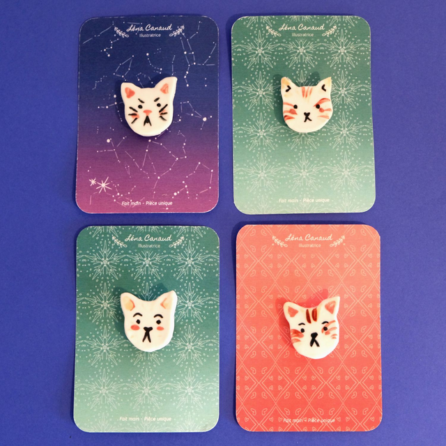 Broche céramique - Famille Chats
