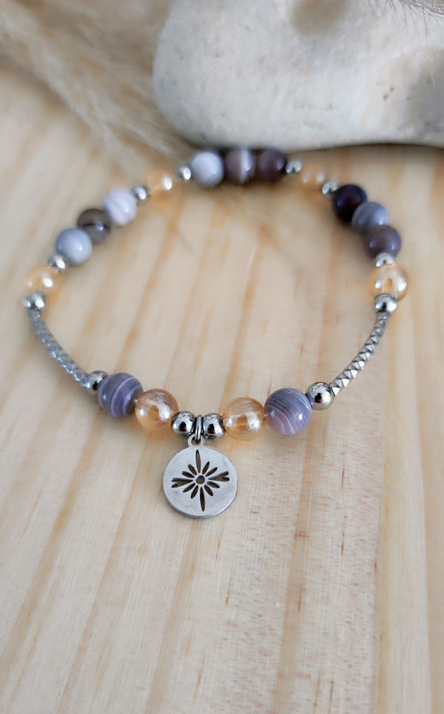 Bracelet "Émotions négatives" Agate de Botswana et Quartz Aura