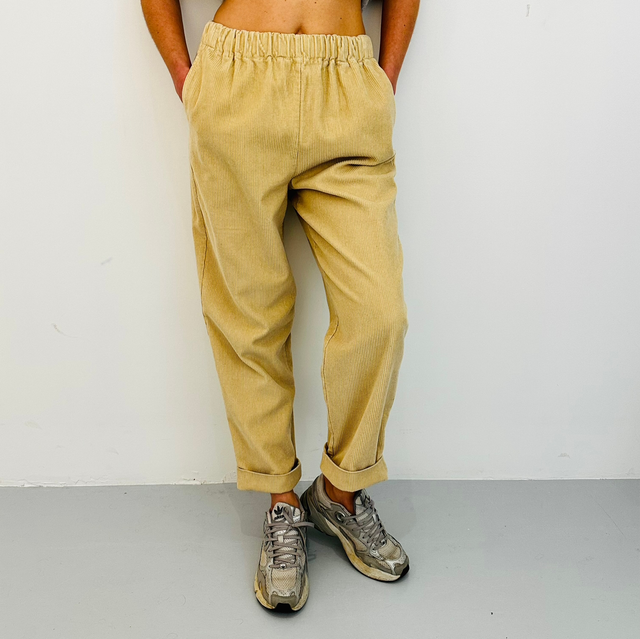Elasticated Velvet Jogger Pants Beige