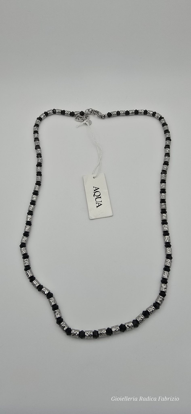 collana da uomo in acciaio e ossidiana "aqua uomo" 
