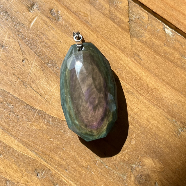 Pendentif en Obsidienne Huichol et bélière acier inoxydable 